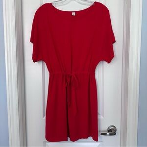 Red Dolman Short Sleeve dress or beach cover up with drawstring waist
